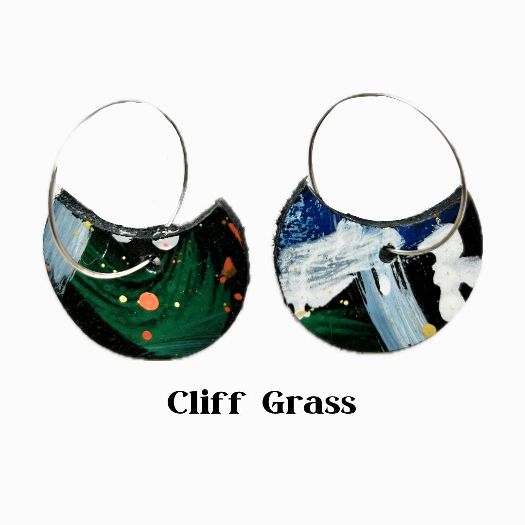 Earrings - Eclectic Shape Leather on Sterling Silver Hoops