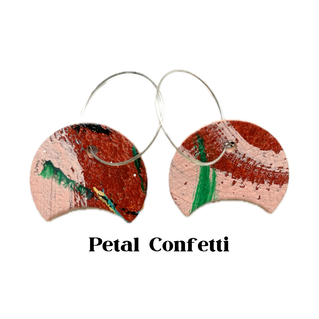 Earrings - Eclectic Shape Leather on Sterling Silver Hoops