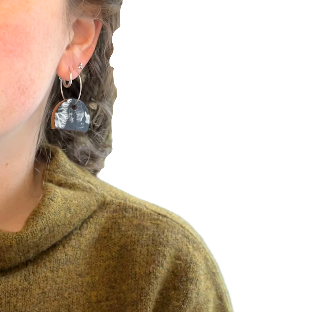 Earrings - Eclectic Shape Leather on Sterling Silver Hoops