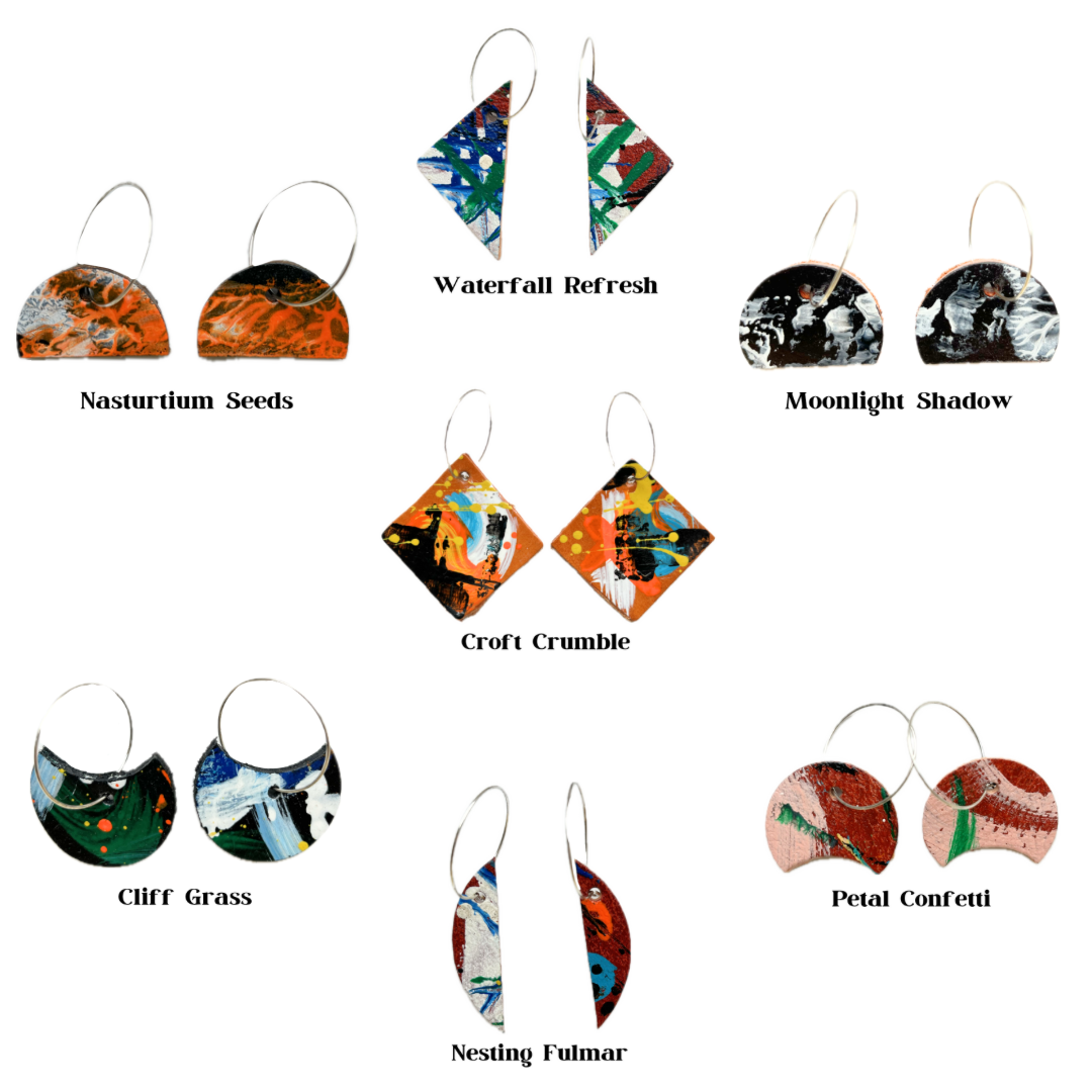 Earrings - Eclectic Shape Leather on Sterling Silver Hoops