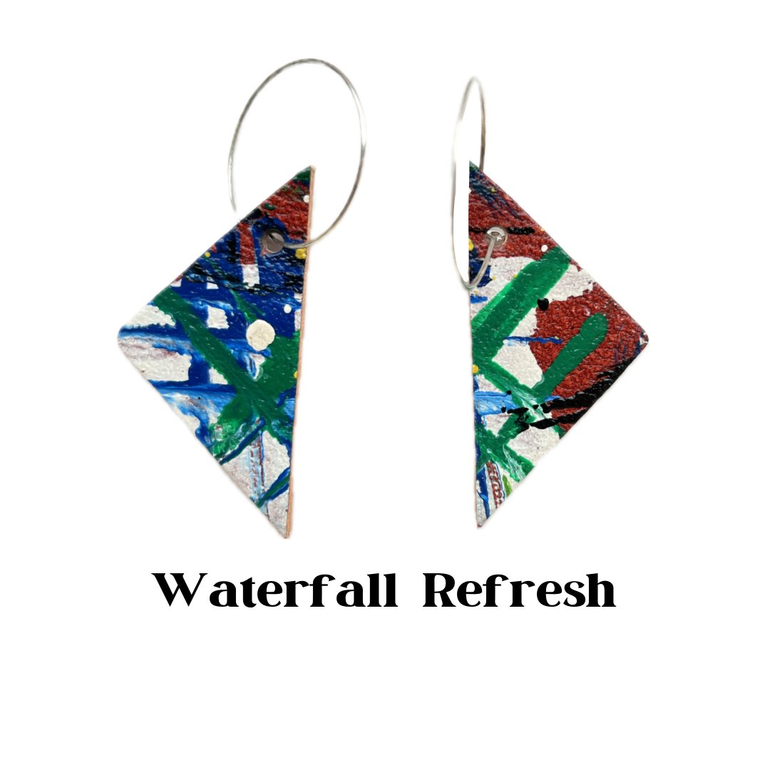 Earrings - Eclectic Shape Leather on Sterling Silver Hoops