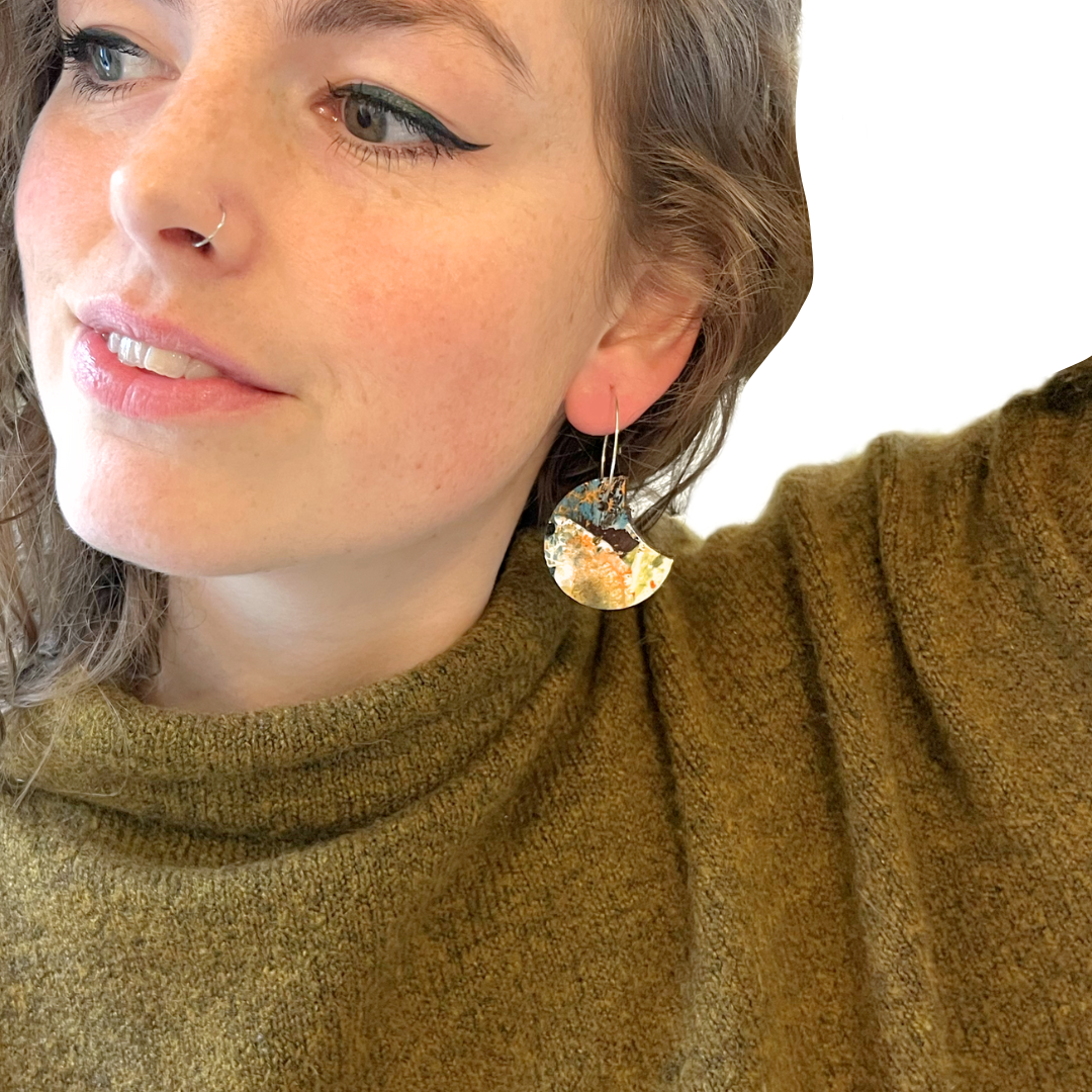 Earrings - Moon Phase Leather on Sterling Silver Hoops
