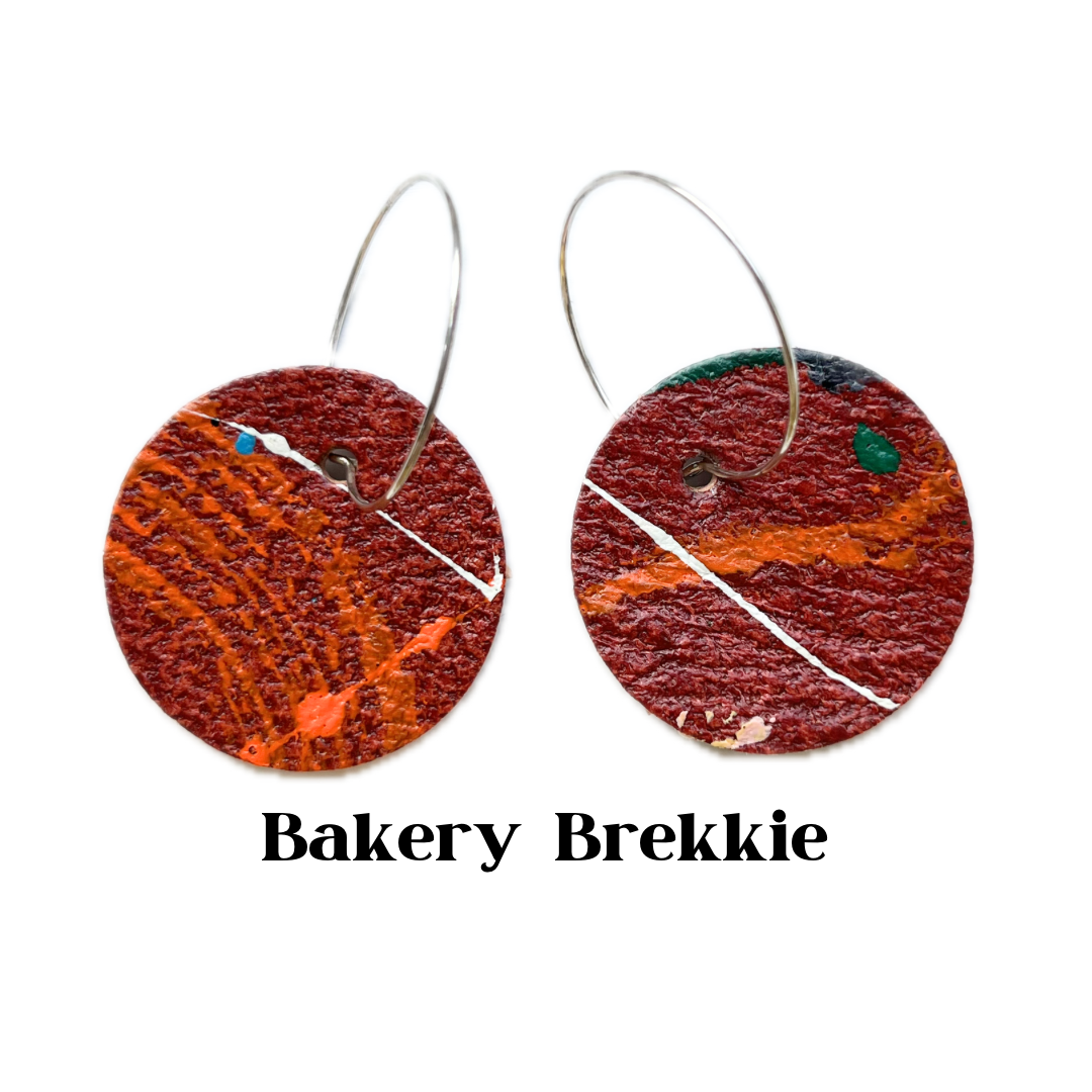 Earrings - Circular on Sterling Leather Silver Hoops