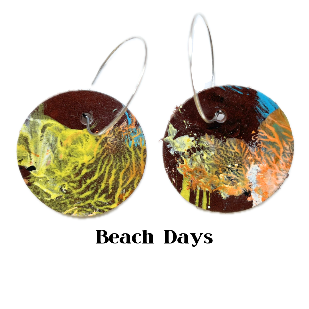 Earrings - Circular on Sterling Leather Silver Hoops