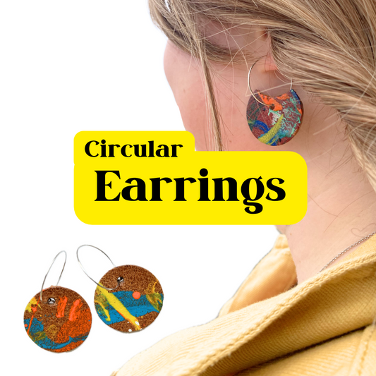 Earrings - Circular on Sterling Leather Silver Hoops