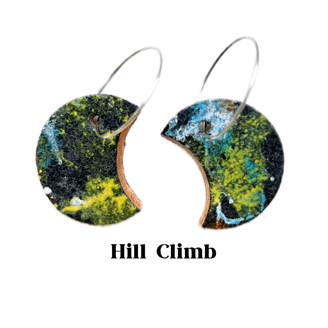 Earrings - Moon Phase Leather on Sterling Silver Hoops