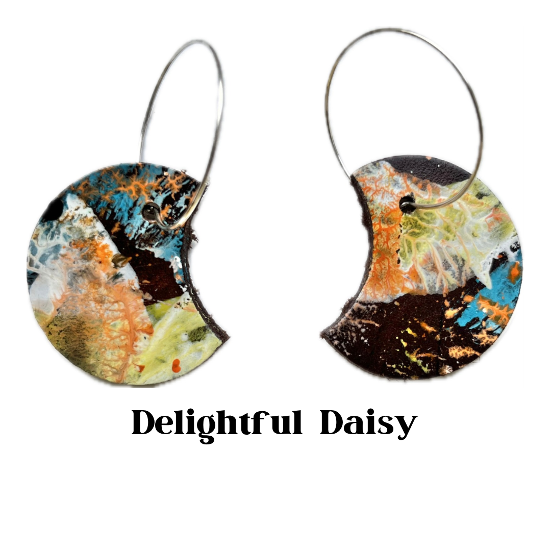 Earrings - Moon Phase Leather on Sterling Silver Hoops