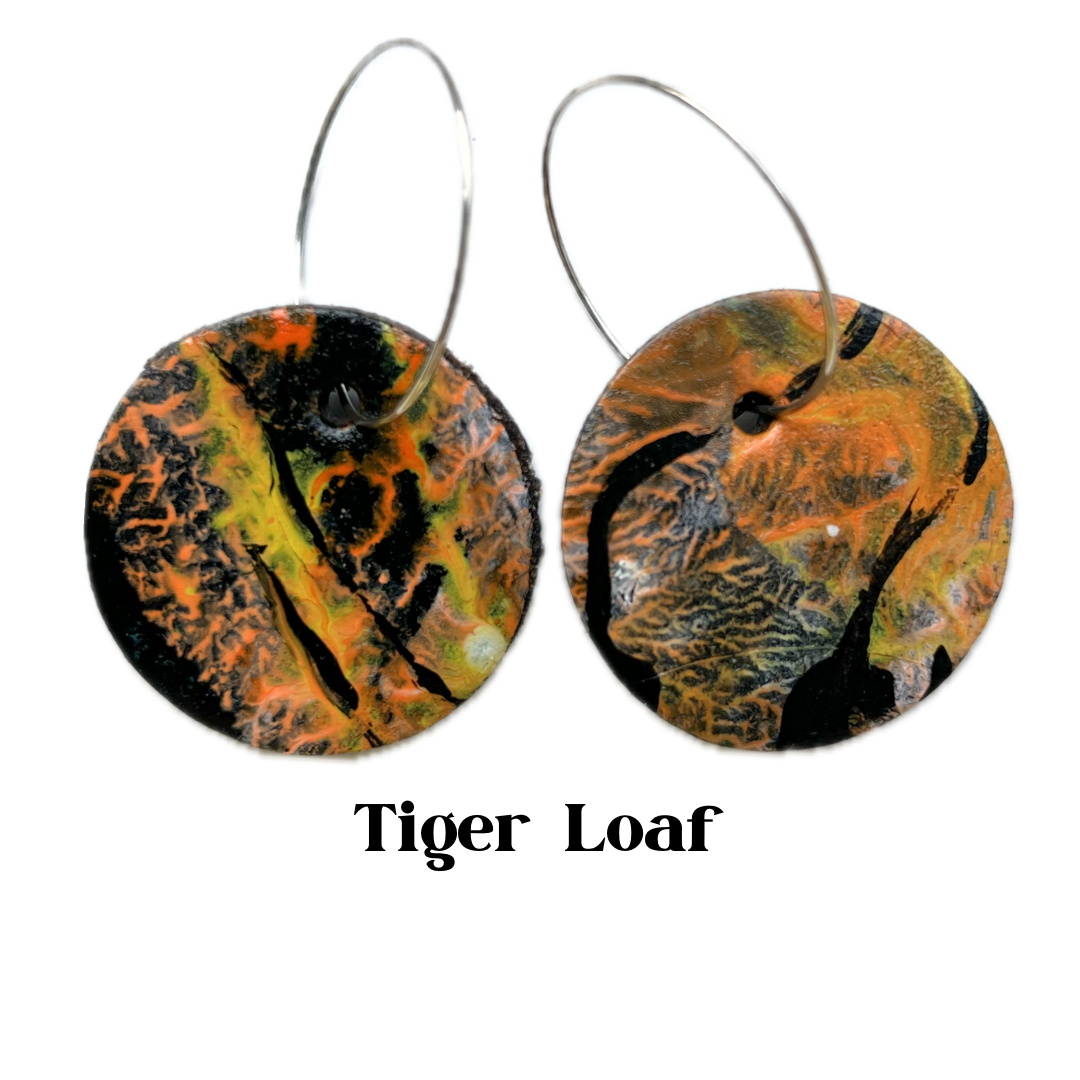 Earrings - Circular on Sterling Leather Silver Hoops
