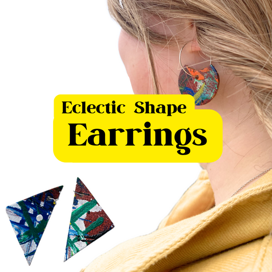 Earrings - Eclectic Shape Leather on Sterling Silver Hoops
