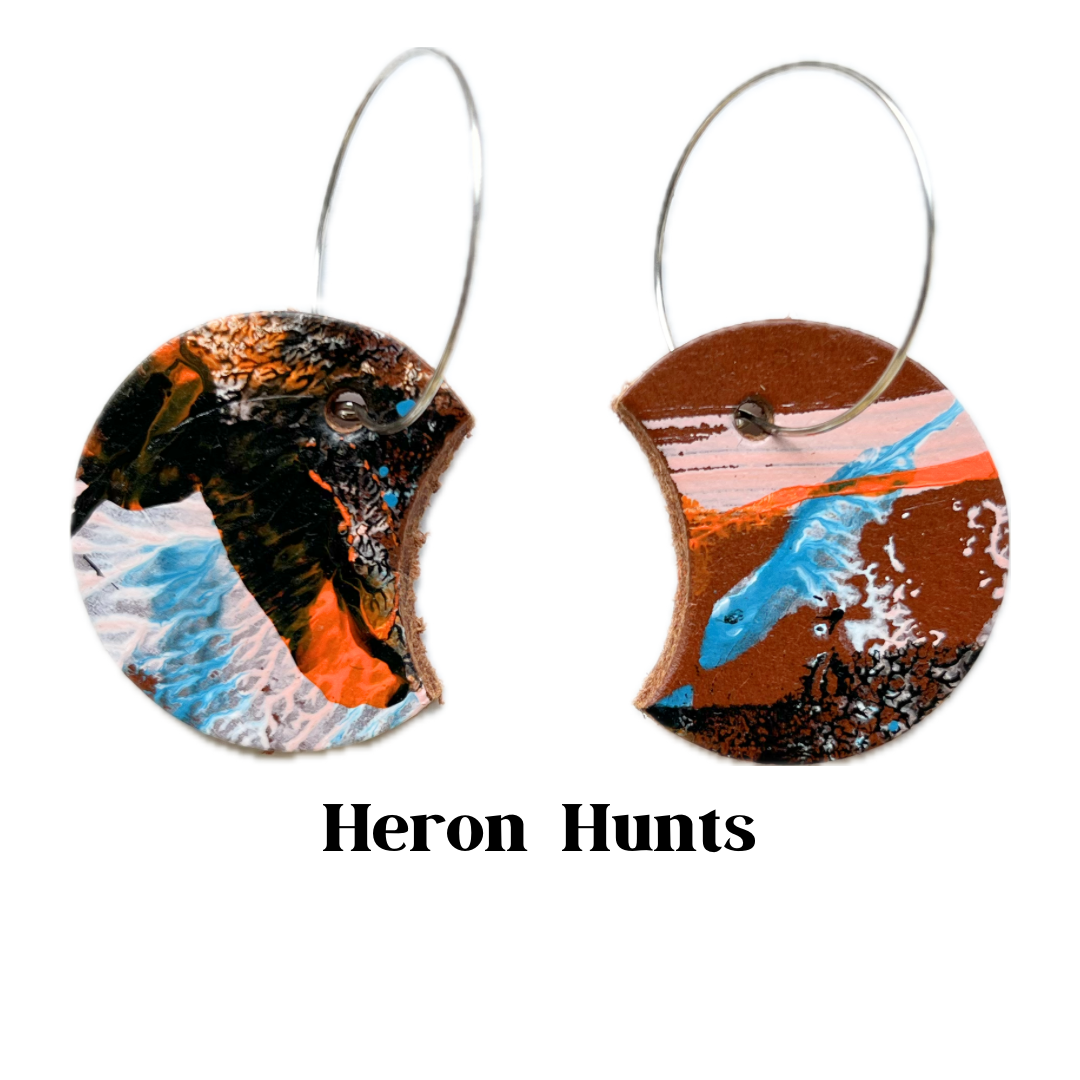 Earrings - Moon Phase Leather on Sterling Silver Hoops