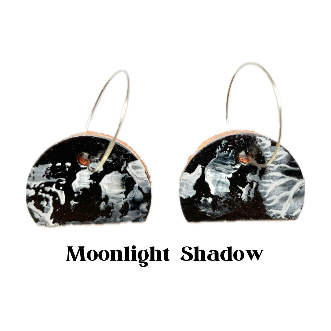 Earrings - Eclectic Shape Leather on Sterling Silver Hoops