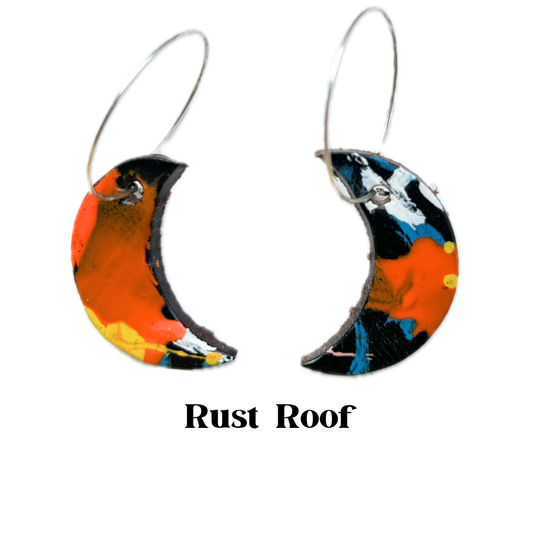 Earrings - Moon Phase Leather on Sterling Silver Hoops