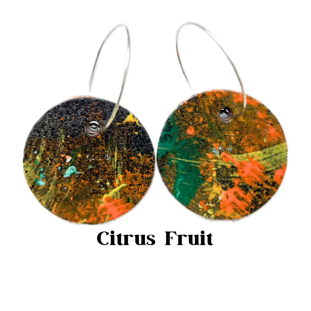 Earrings - Circular on Sterling Leather Silver Hoops
