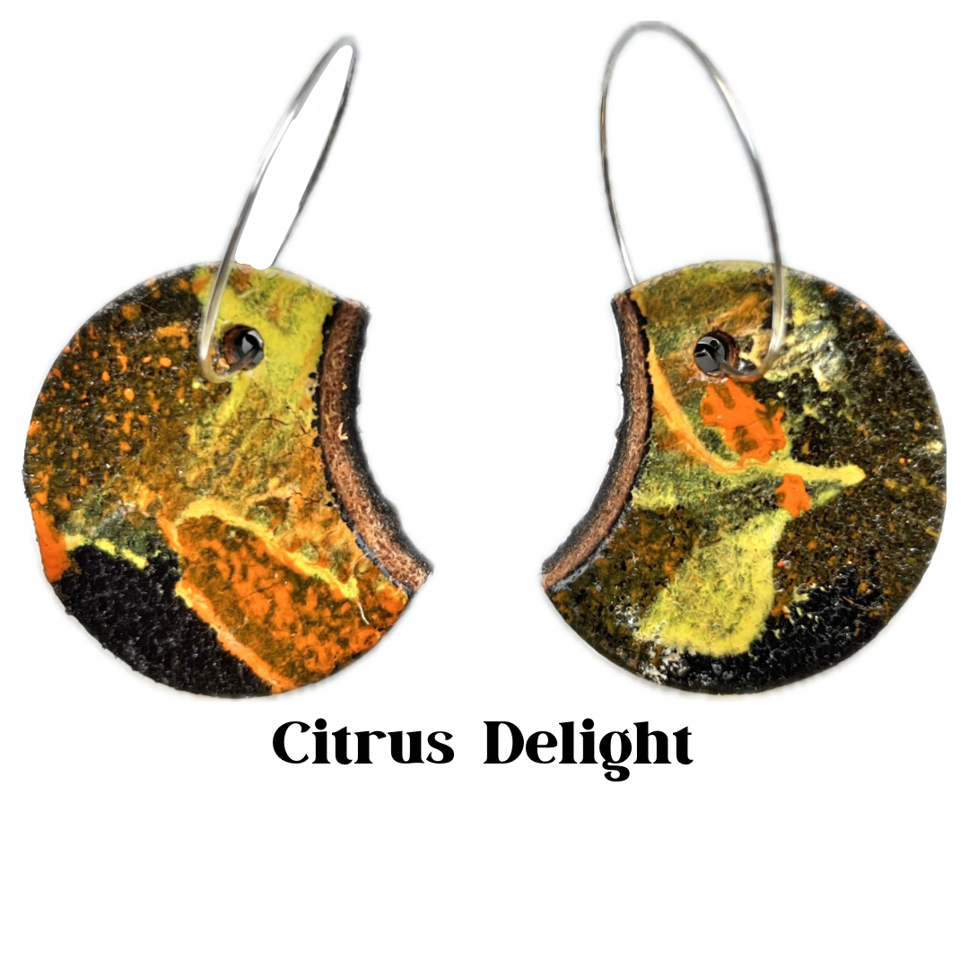 Earrings - Moon Phase Leather on Sterling Silver Hoops