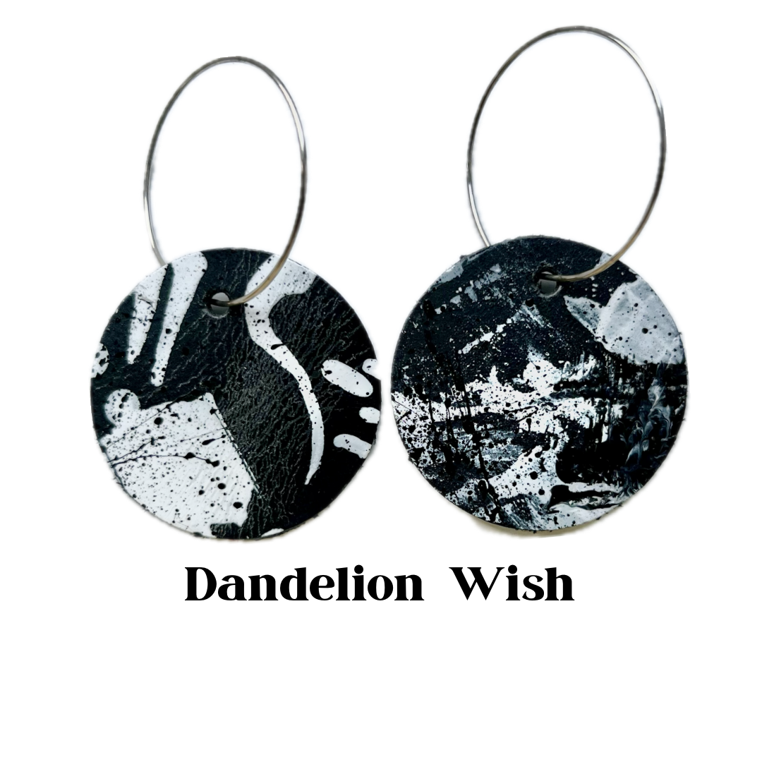 Earrings - Circular on Sterling Leather Silver Hoops