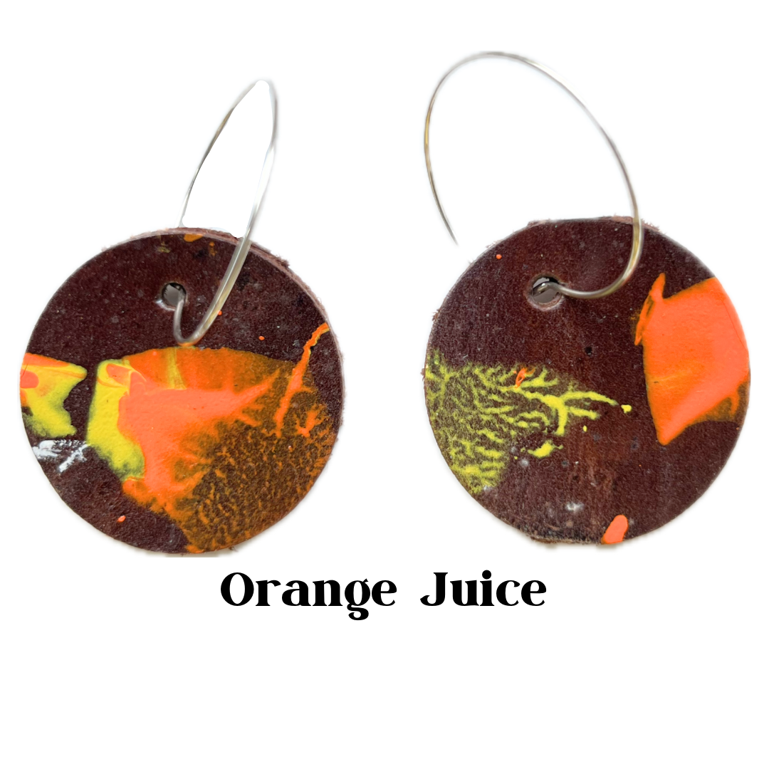 Earrings - Circular on Sterling Leather Silver Hoops