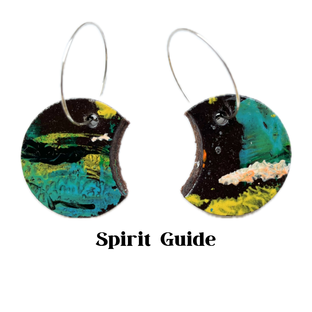 Earrings - Moon Phase Leather on Sterling Silver Hoops