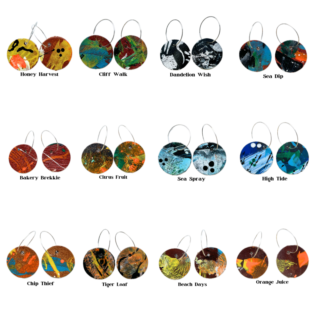 Earrings - Circular on Sterling Leather Silver Hoops
