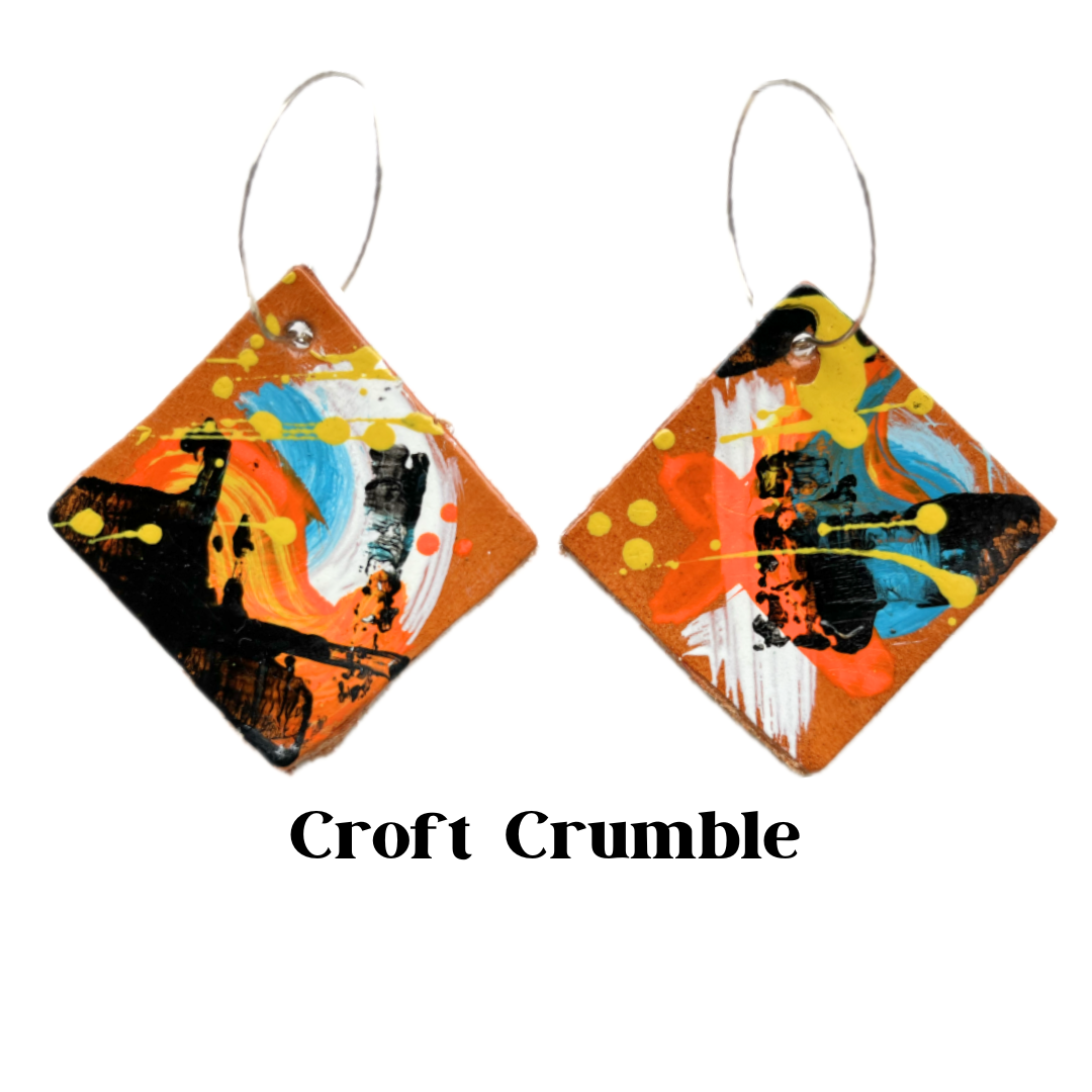 Earrings - Eclectic Shape Leather on Sterling Silver Hoops