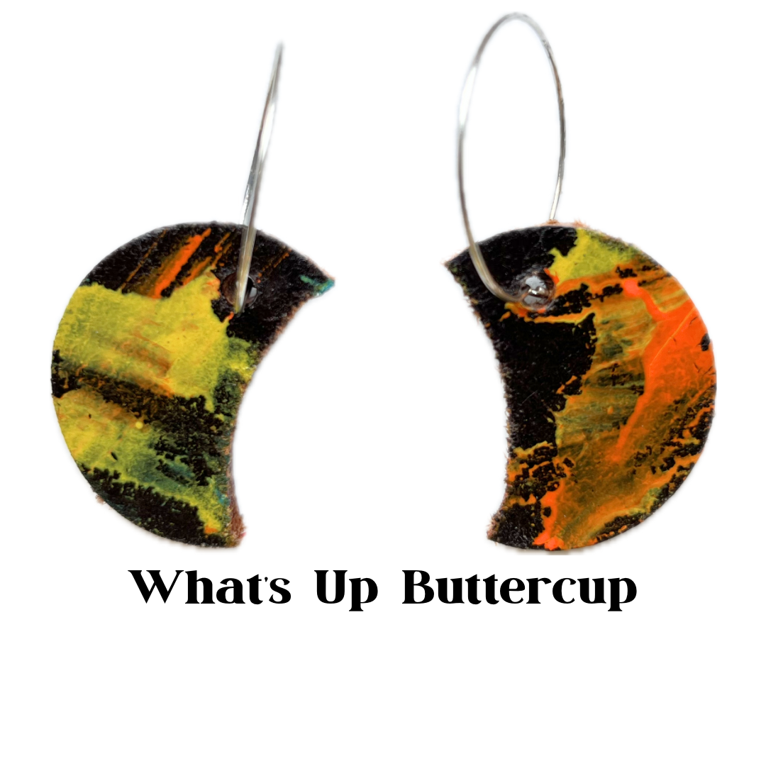 Earrings - Moon Phase Leather on Sterling Silver Hoops